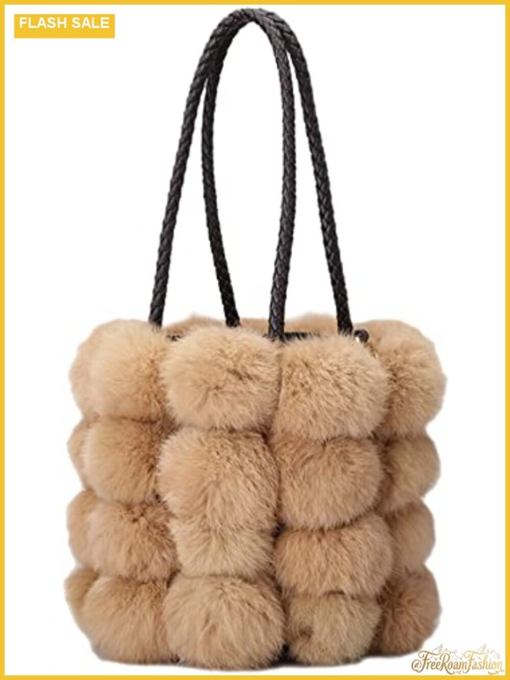 Plush Faux Fur Bucket Handbag Drawstring Crossbody Shoulder Tote